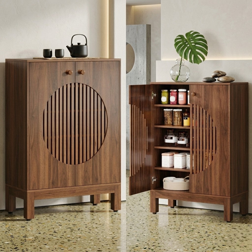 Farmhouse Wooden Sideboard Cabinet, Buffet Storage Unit with Flexible Shelving