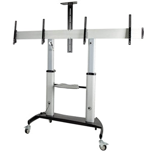 Dual TV Cart, 60in VESA TVs up to 50kg/110lb each, Height Adjustable Mobile Display Mount/Cart, Rolling TV Cart on Wheels