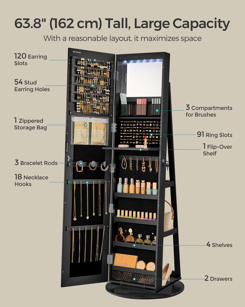SONGMICS Jewelry Organizers Cabinet with Mirror 