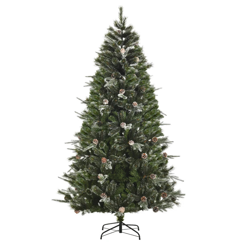 HOMCOM Artificial Christmas Snow Pine Tree with Automatic Open, Pinecones, Green Holiday Home Decoration 