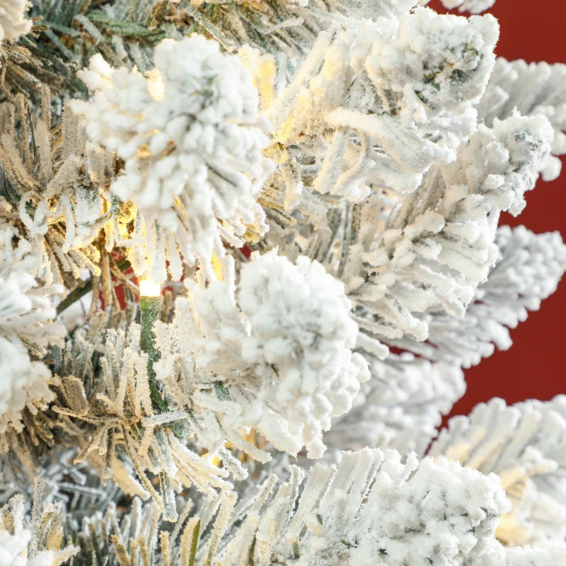 HOMCOM 5FT Prelit Pencil Christmas Tree with Warm White LED Lights, Slim Artificial Snow Flocked Xmas Tree with Metal Base 