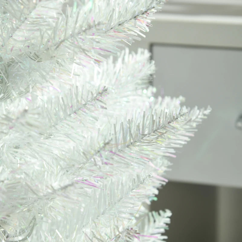 HOMCOM 6ft Pre-Lit Pencil Artificial Christmas Tree – Colourful Surface Tips with Colourful LED Lights, White 