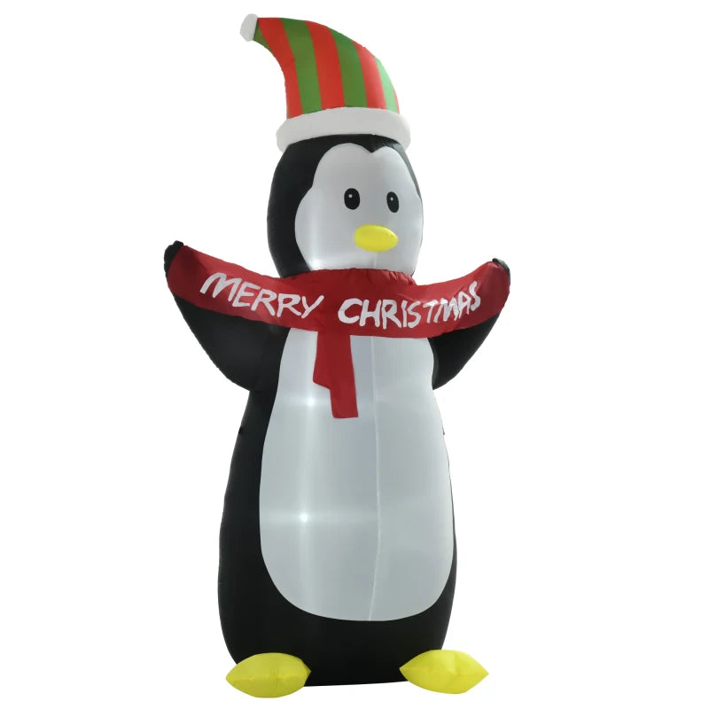 HOMCOM 8FT Inflatable Christmas Penguin, LED Lighted Blow Up Holiday Decoration for Indoor & Outdoor Yard Display 