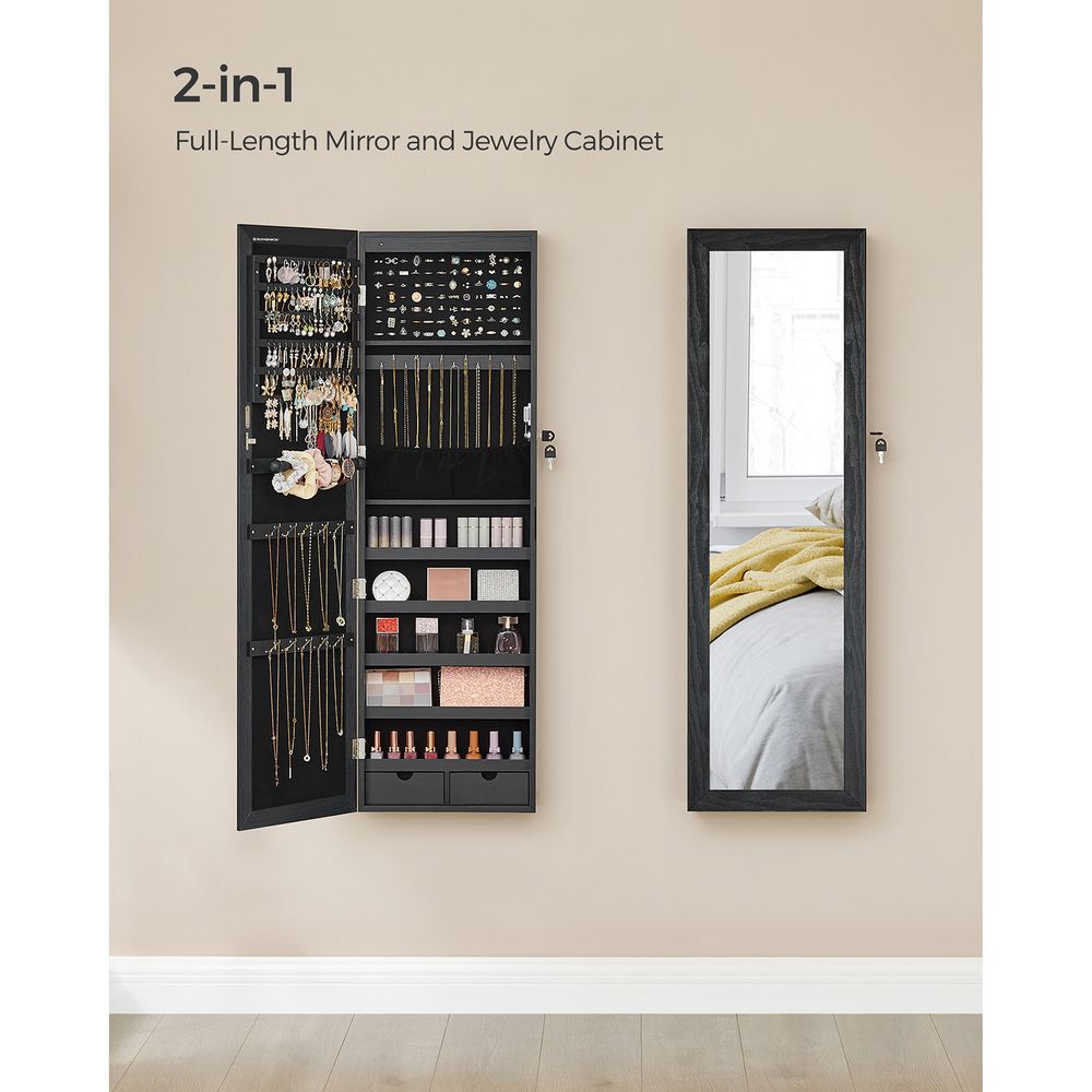 SONGMICS Lockable Wall or Door Mounted Jewelry Armoire Organizer with Mirror 