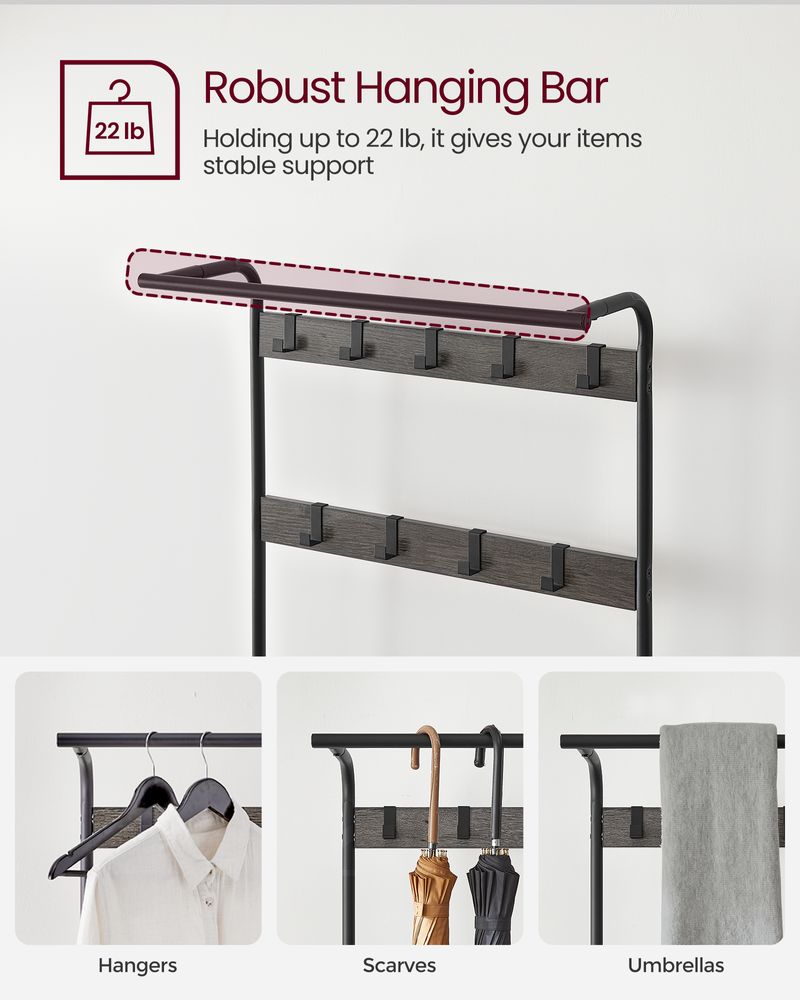 VASAGLE Industrial Coat Rack with Bench for Entryway 