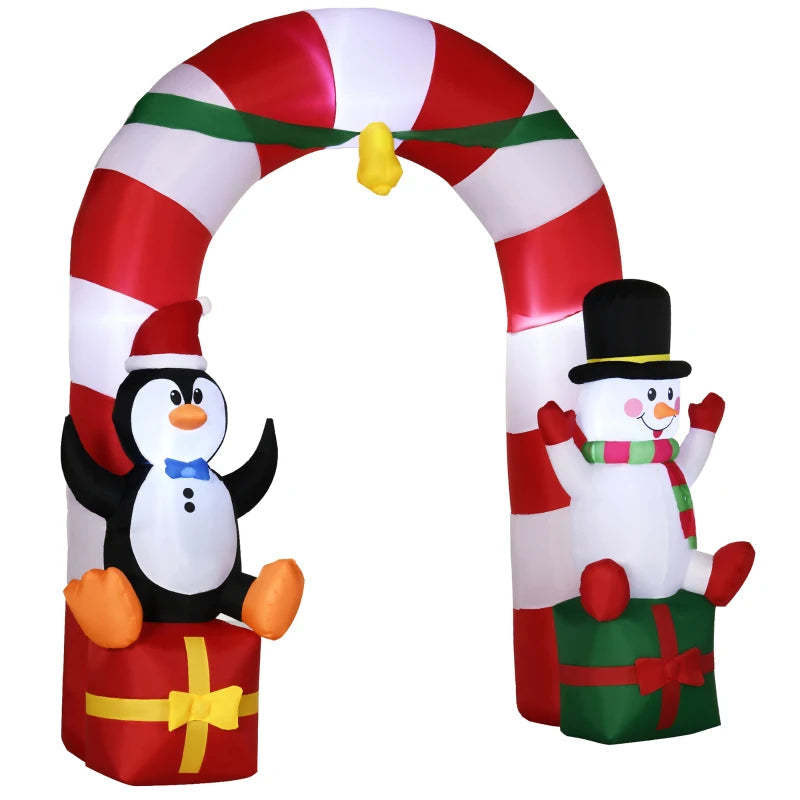HOMCOM 9FT Inflatable Christmas Archway with Santa Claus & Snowman, Outdoor Blow Up Decoration with LED Lights 