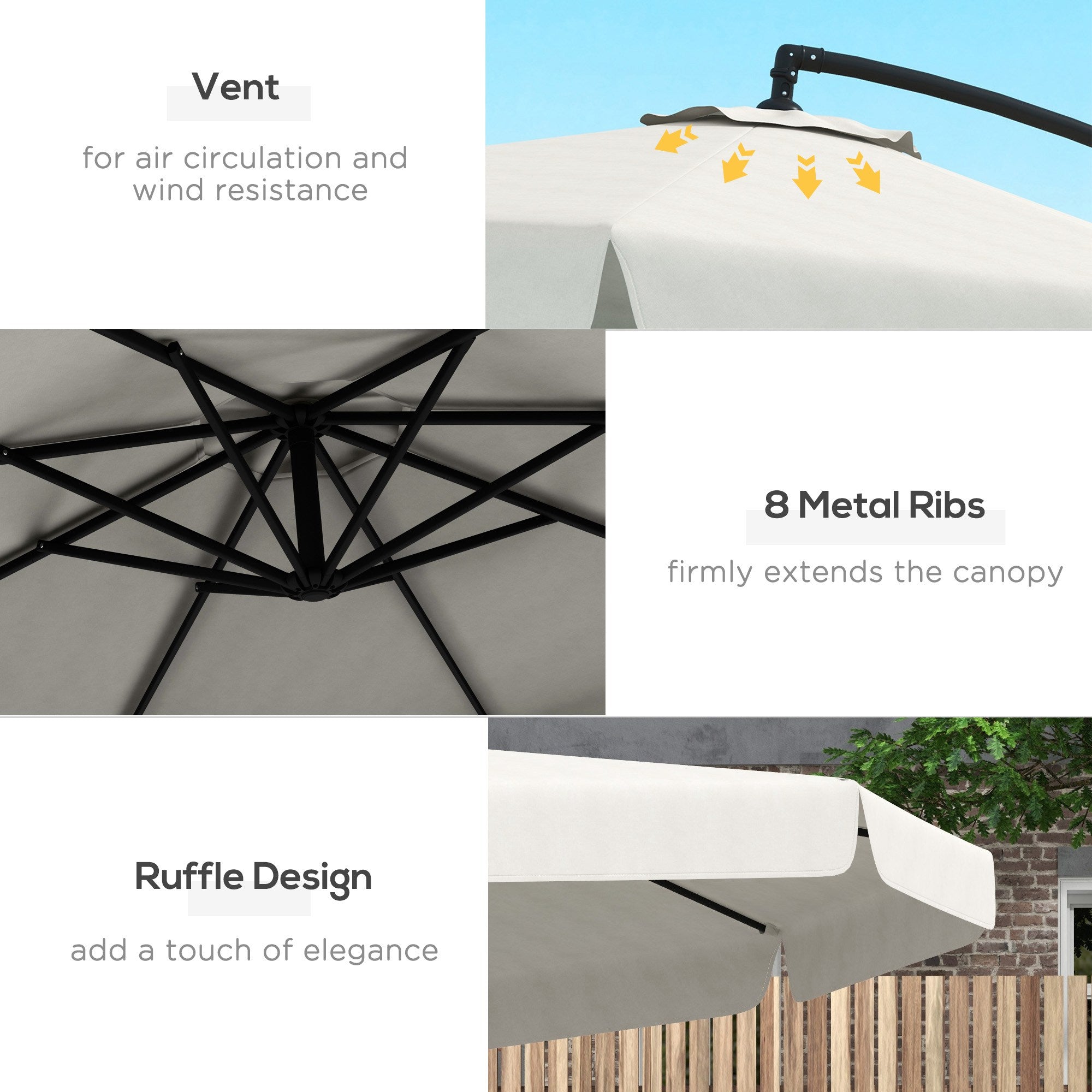 Outsunny 10ft Cantilever Offset Patio Umbrella Parasol 8 Ribs Cross Base for Outdoor Garden Shade Cream White 