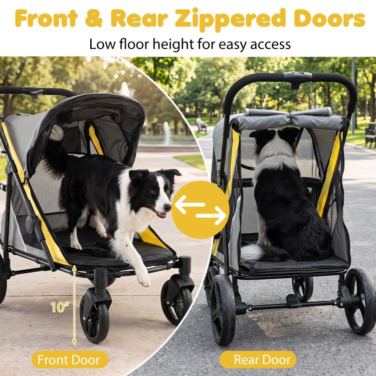 220 lb Heavy-Duty Dog Stroller for Large & Medium Dogs, Foldable Pet Stroller with Shock-Absorbing Wheels, Gray & Yellow