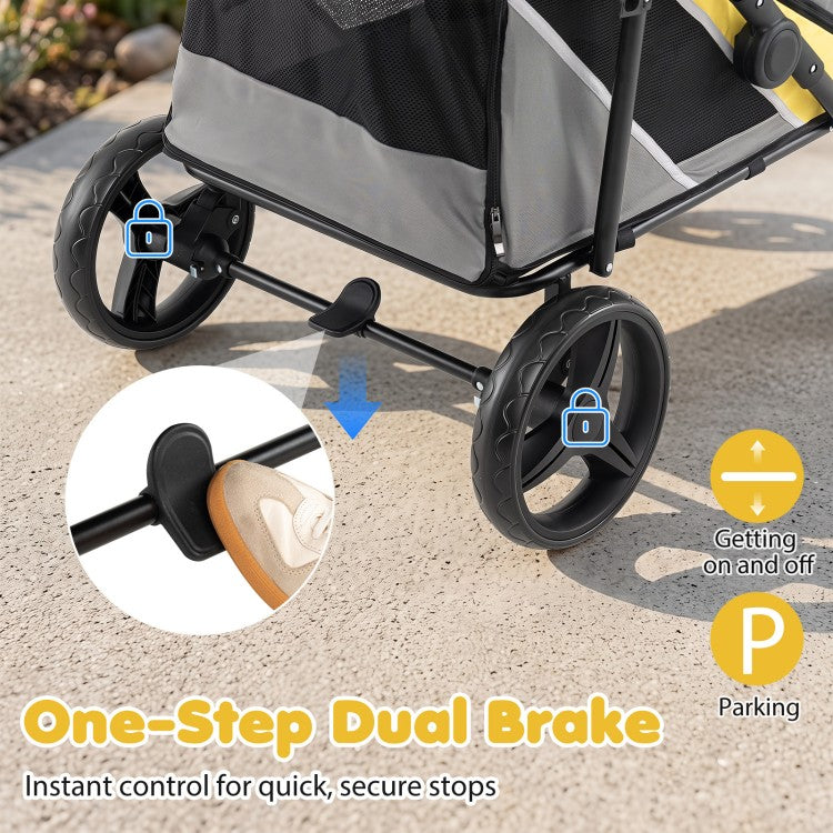 220 lb Heavy-Duty Dog Stroller for Large & Medium Dogs, Foldable Pet Stroller with Shock-Absorbing Wheels, Gray & Yellow