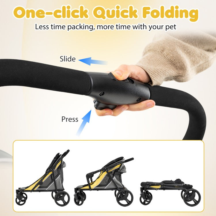 220 lb Heavy-Duty Dog Stroller for Large & Medium Dogs, Foldable Pet Stroller with Shock-Absorbing Wheels, Gray & Yellow