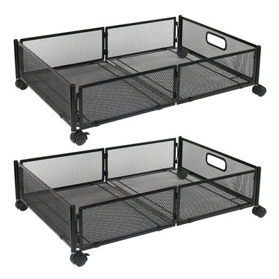 2 Pack Under Bed Storage Container Foldable Rolling Storage Bin for Clothes Shoes Storage Cart with Wheels for Bedroom Study Living Room Office 