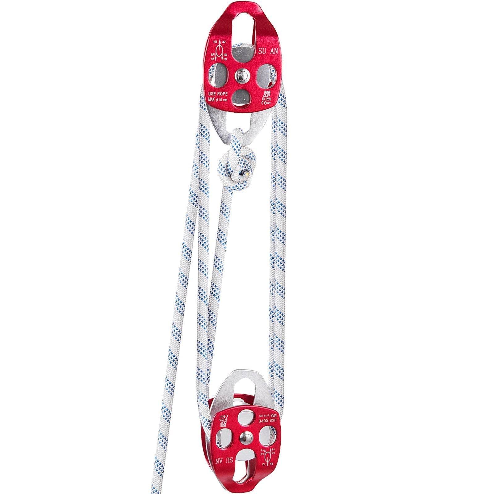 Twin Sheave Block And Tackle 1 2 X 200Ft Twin Sheave Block With Braid Rope 30-35KN 6600-7705LBS Double Pulley Rigging 