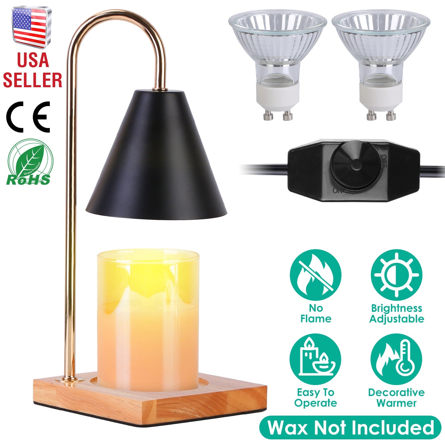 Electric Wax Melt Warmer Lamp Dimmable Fragrance Candle Melt Lantern Metal Iron Decorative Melter Light with 2 GU10 Bulbs