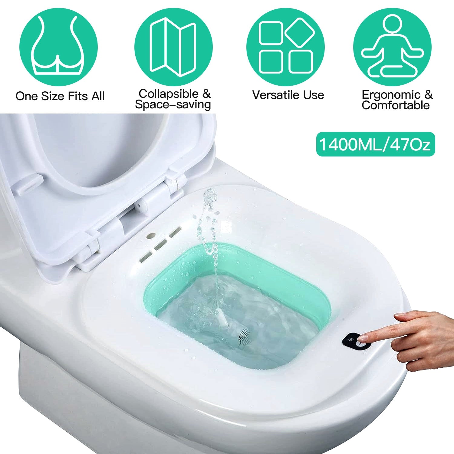 Foldable Postpartum Care Basin Sitz Toilet Seat Bidet Basin Battery Powered Toilet Bidet for Pregnant Postpartum Hemorrhoid Elderly Care 1400ML/47Oz