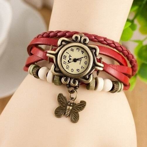 Cowhide winding bracelet watch 