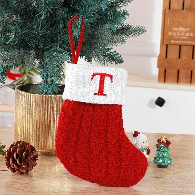 Cute Letters Christmas Stockings Decorative Creative Tree Pendant Wool Knitted Socks 