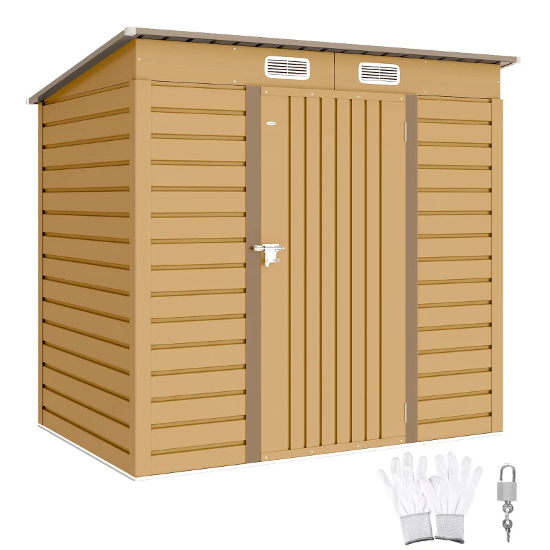 6 x 4FT Galvanized Garden Storage Shed, Metal Outdoor Shed with Double Doors and 2 Vents, Yellow