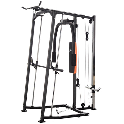 Soozier 3 In 1 Smith Machine with Dual Cable Pulley System, Chest Press Station, 17-Level Squat Rack and Barbell Bar 