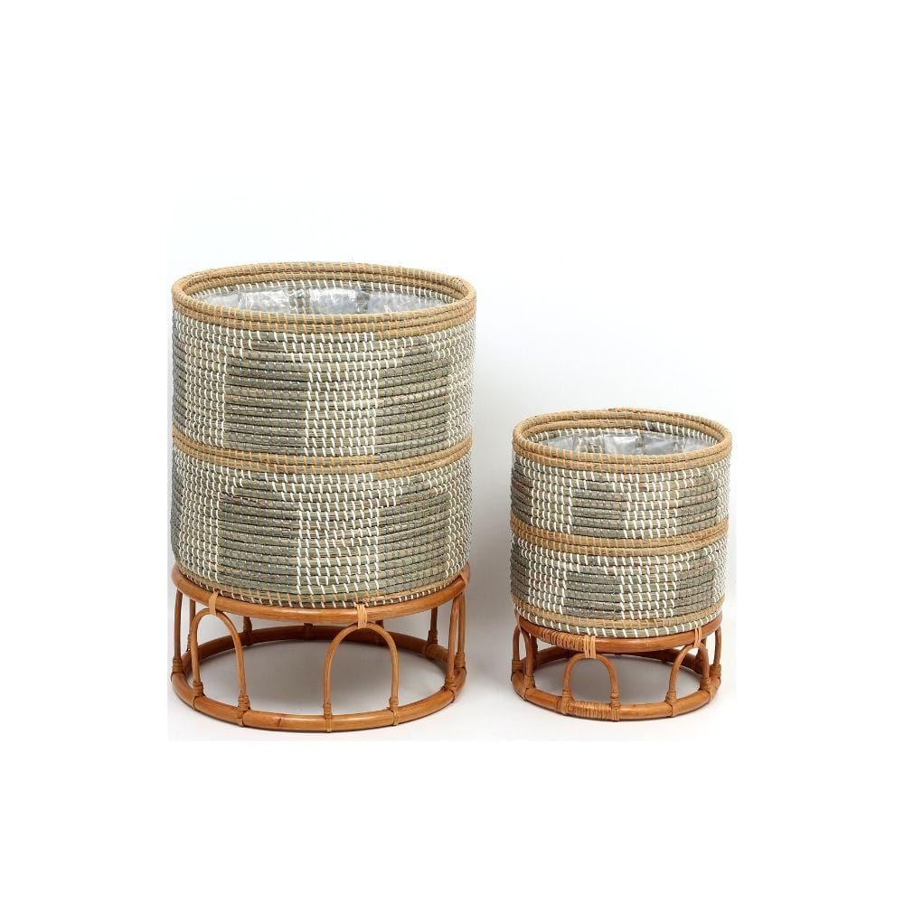 Masina - Seagrass Floor Planter & Rattan Stand 