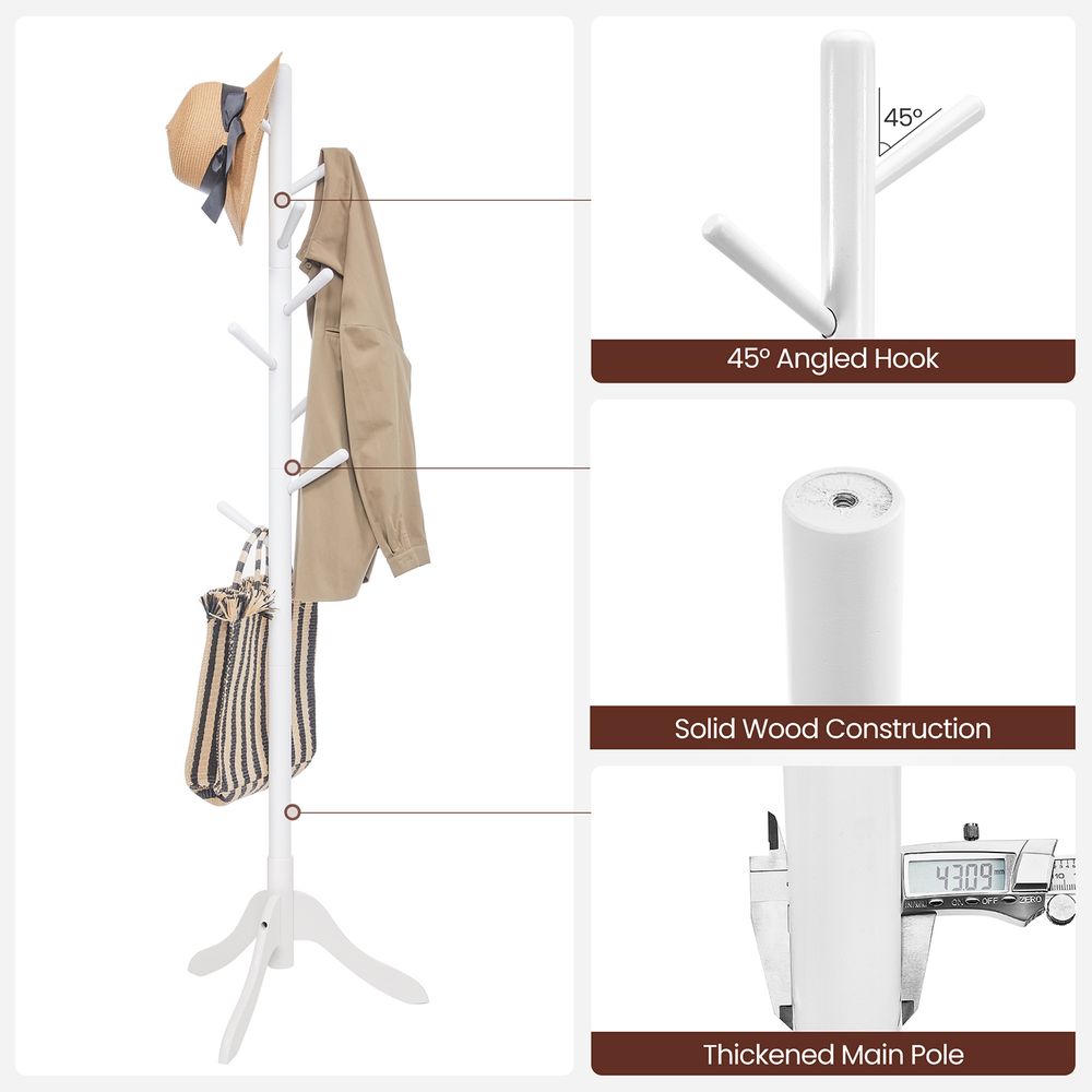 VASAGLE Solid Wood Coat Rack with 8 Hooks 