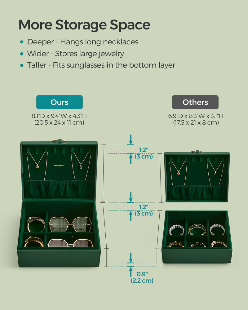 SONGMICS 2-Layer Jewelry Box with Handle and Removable Jewelry Tray 