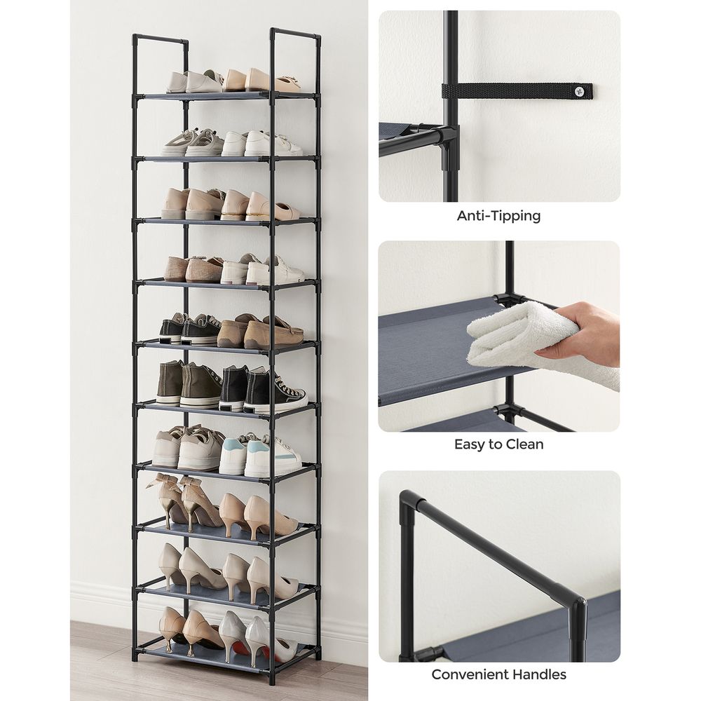 SONGMICS 10-Tier Shoe Shelf with Metal Frame 