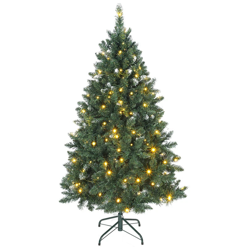 HOMCOM 6ft Frosted Pre-Lit Christmas Tree – Full Spruce with Dual Colour LED Lights, Hinged Design, Easy Assembly 