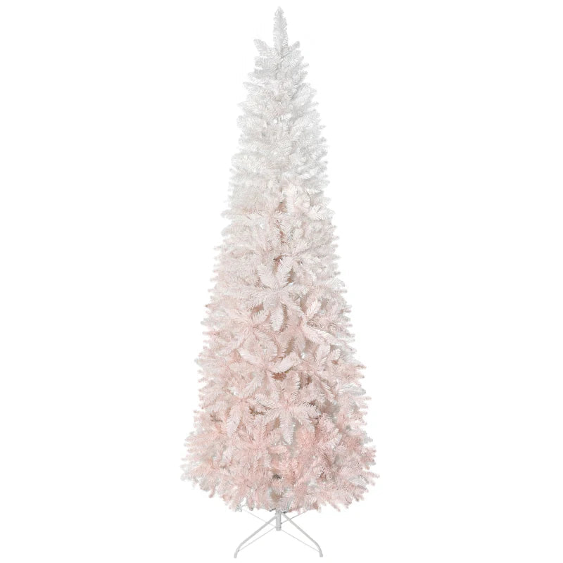 HOMCOM Pencil Artificial Christmas Tree with Pine Realistic Branches, Auto Open, Pink and White 