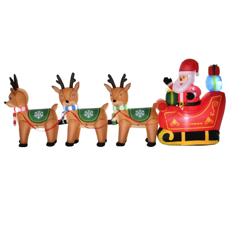 HOMCOM 4.5FT Inflatable Christmas Decoration with Santa Sleigh & 3 Reindeer, Outdoor Blow Up with LED Lights 