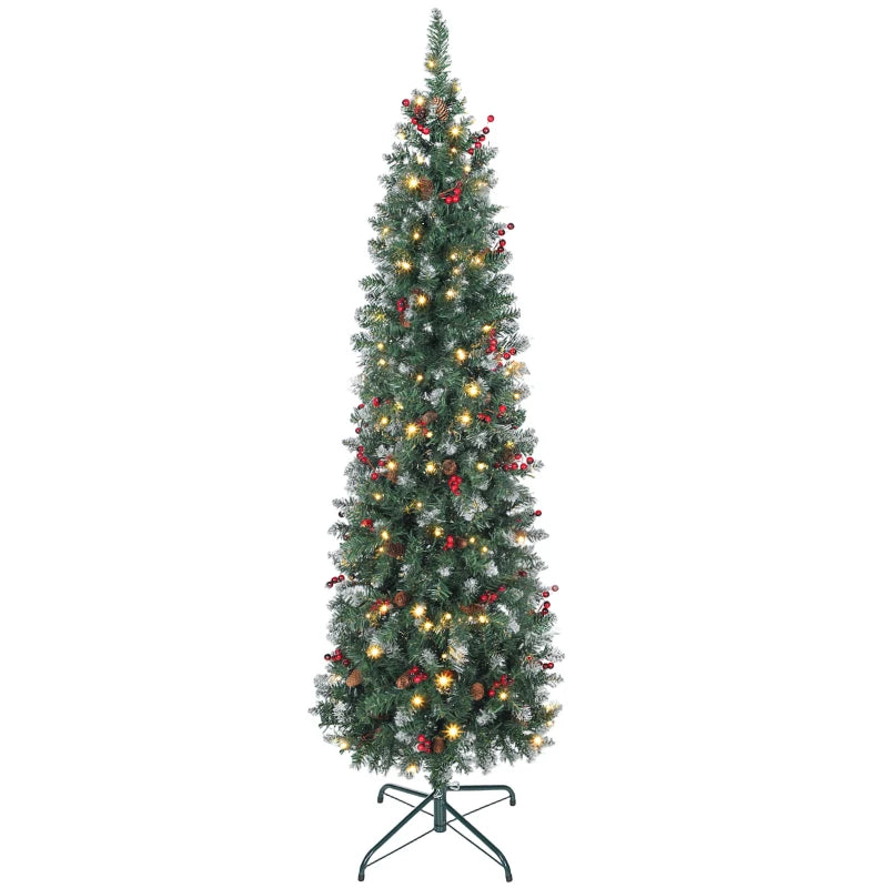 HOMCOM 5FT Prelit Pencil Christmas Tree with LED Lights, Slim Silver Glitter Xmas Tree with Dense Branches & 8 Lighting Modes 