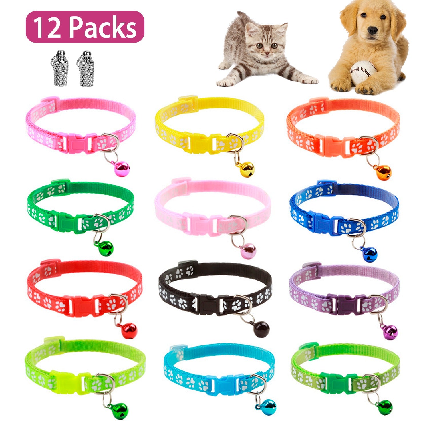 Cat Collar Adjustable Kitten Collar Pet Collar with Bell Name Tag Safety Buckle Collar