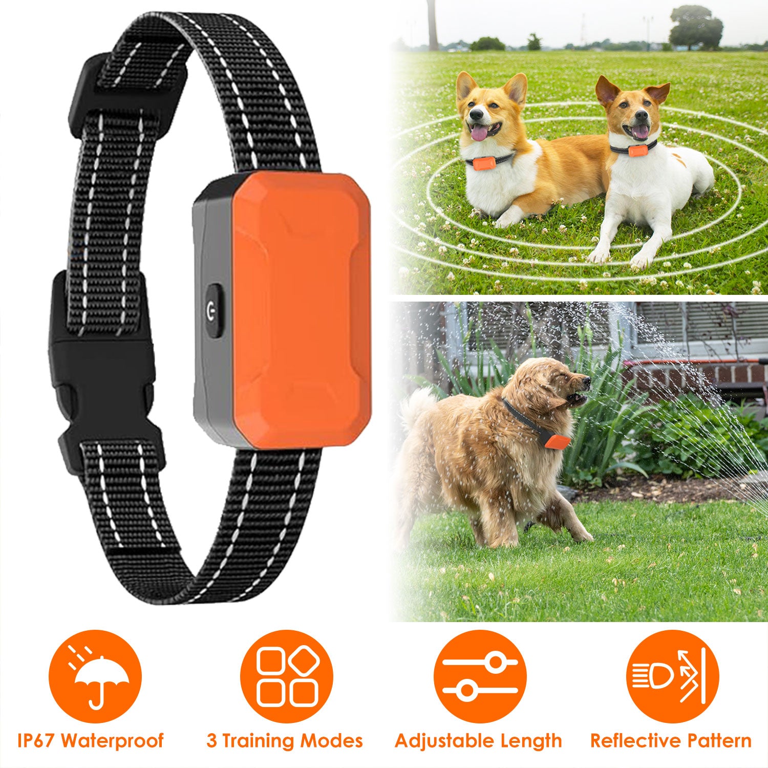 Electric Dog Training Collar Receiver IP67 Waterproof Shock Vibration Beep Mode Anti-Bark Dog Deterrent Training Collar for Dog Fence System