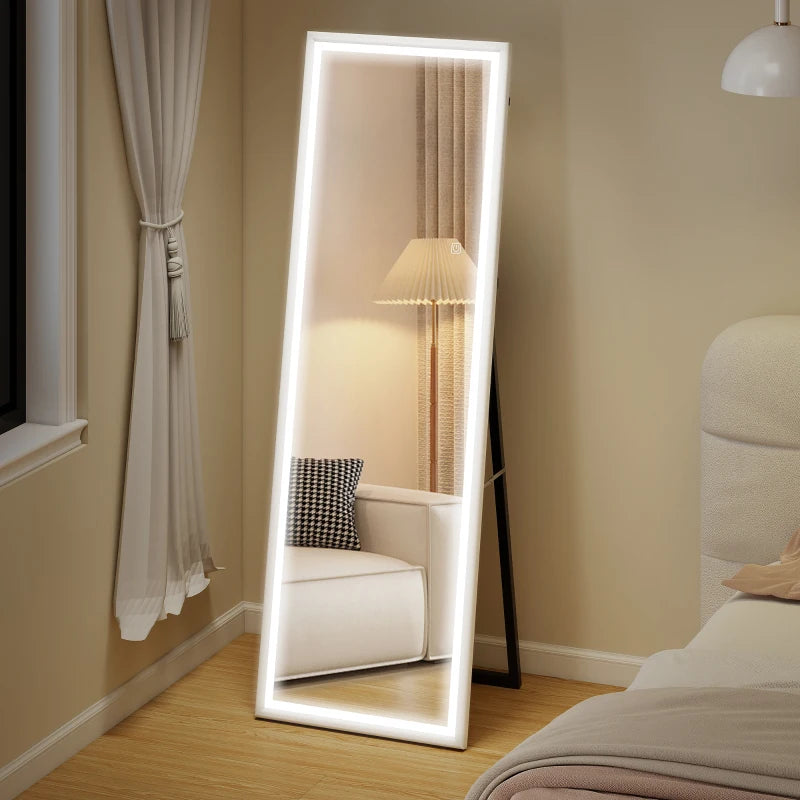 LED Mirror with Dimmable and 3 Colour Lights, 64" x 21" Rectangular Full Body Mirror for Bedroom Living Room, White