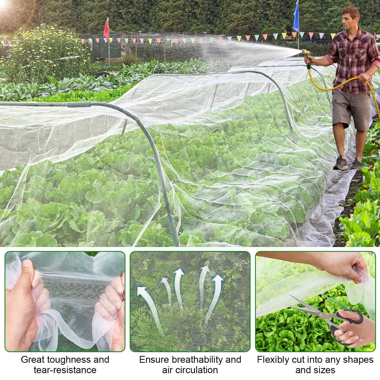 Garden Mesh Netting Kit With 8.2x25.9FT Ultra Fine Screen Mesh 12 Clips 6Pcs Garden Hoops Greenhouse Raised Bed Plant Covers Garden Barrier For Vegeta 