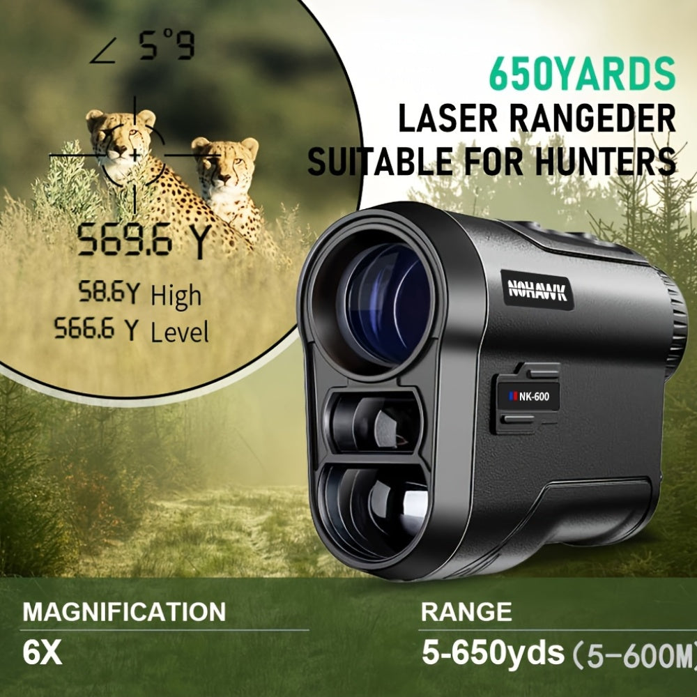 Nohawk 600m/2000ft Golf Range Finder – USB Rechargeable with Angle Switch, Slope Compensation, Flag Locking, 6X Magnification – Durable Black and Red Plastic Case, Modern Golf Accessory 