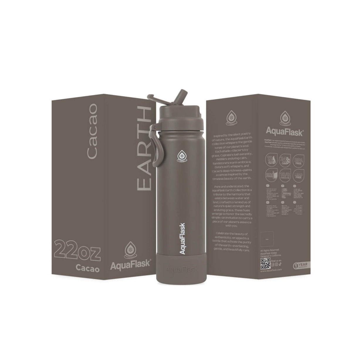 AquaFlask Earth Collection 22oz Stainless Steel Water Bottle – Insulated, Hot 12hrs Cold 24hrs 