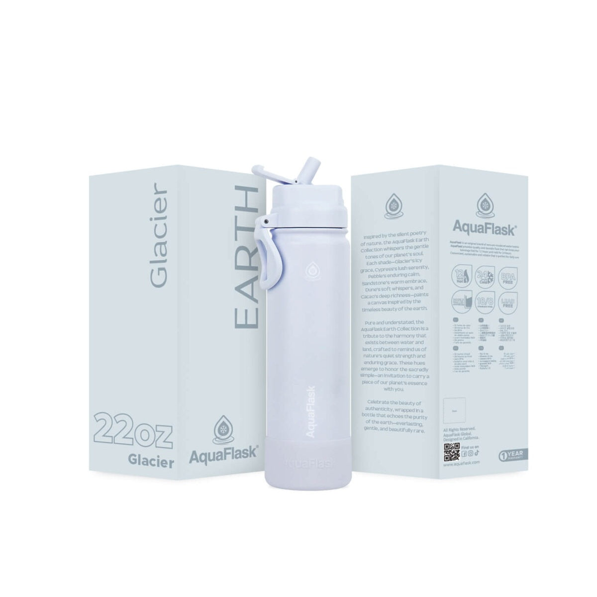 AquaFlask Earth Collection 22oz Stainless Steel Water Bottle – Insulated, Hot 12hrs Cold 24hrs 