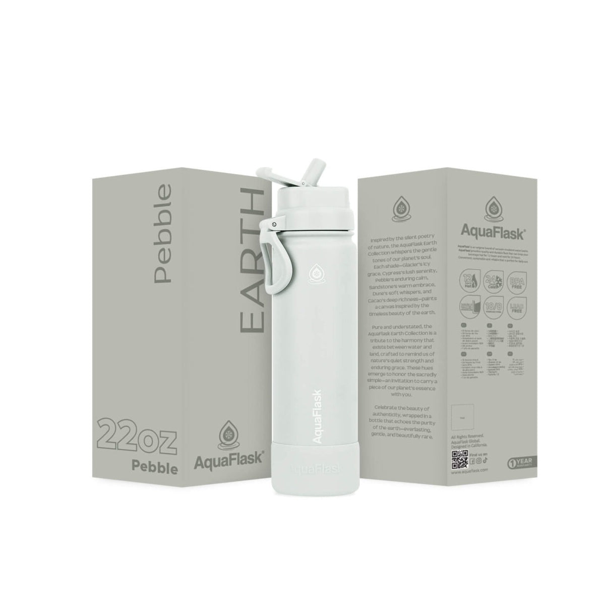 AquaFlask Earth Collection 22oz Stainless Steel Water Bottle – Insulated, Hot 12hrs Cold 24hrs 