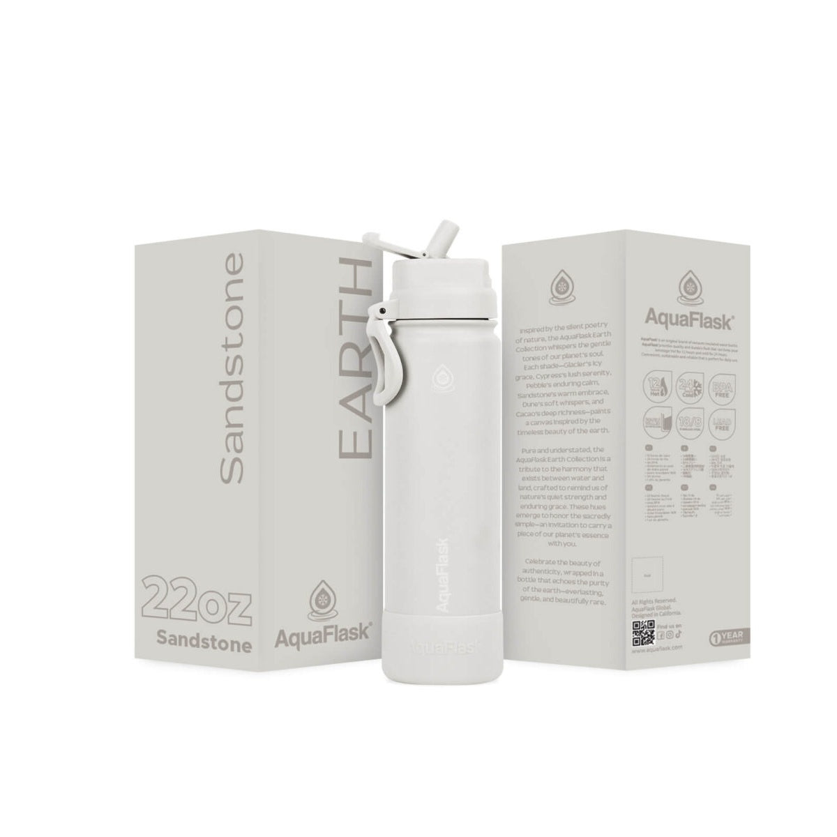 AquaFlask Earth Collection 22oz Stainless Steel Water Bottle – Insulated, Hot 12hrs Cold 24hrs 