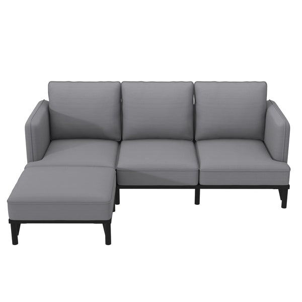 Modular 3-Seater Sofa Bed with Ottoman – Cloud Couch Lounge with Deep Cushions, Grey & Beige
