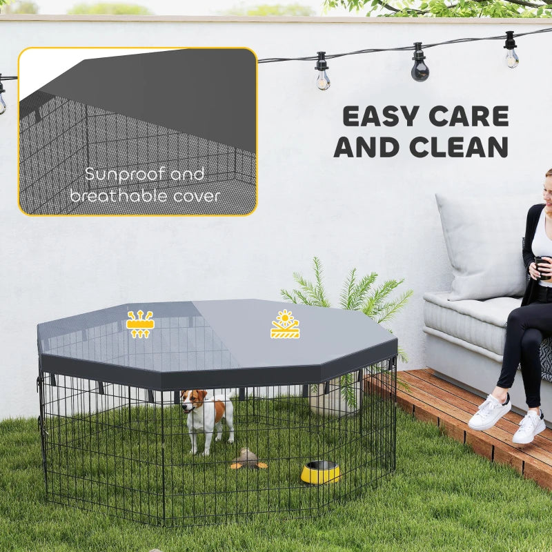 8 Panels Foldable Dog Playpen with Top Cover, 24" High