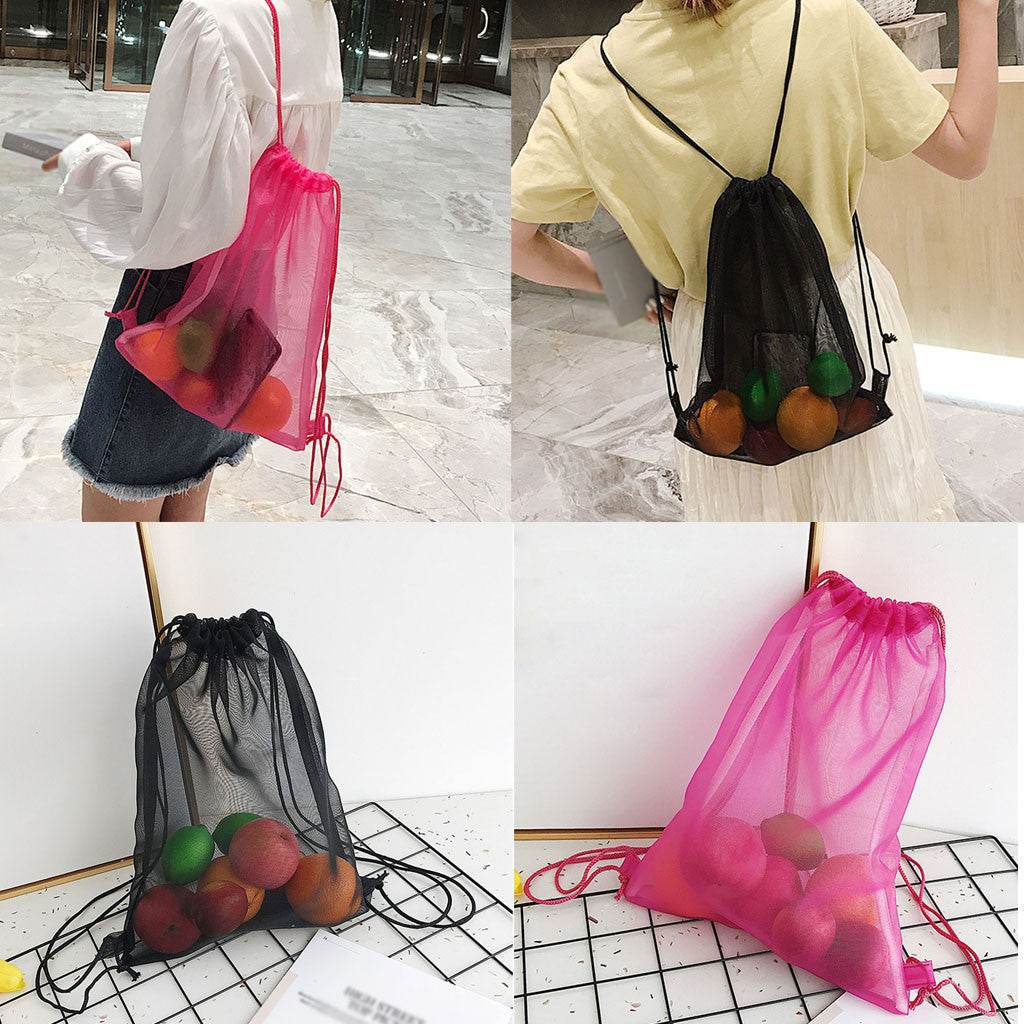 Reusable Shopping Bags Mesh Drawstring Transparent Handbag 