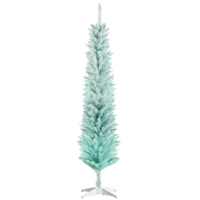 HOMCOM Pencil Christmas Tree, Slim Artificial Xmas Tree in Deep Blue & Mint, Skinny Holiday Decoration for Home & Office 