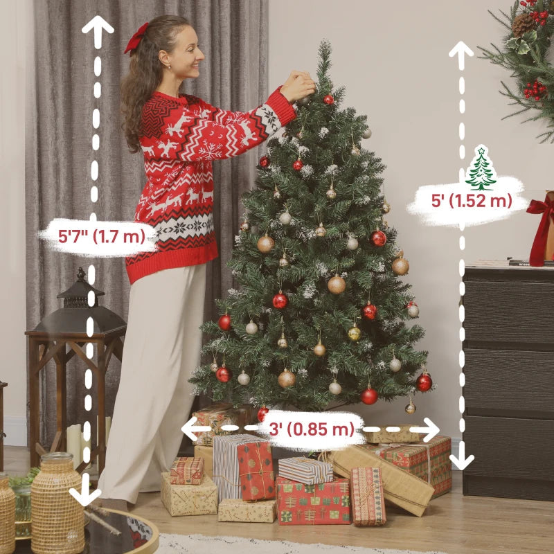 HOMCOM 6ft Frosted Pre-Lit Christmas Tree – Full Spruce with Dual Colour LED Lights, Hinged Design, Easy Assembly 