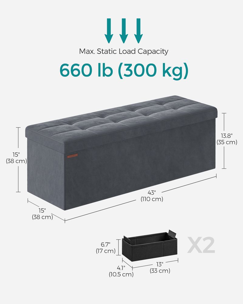 SONGMICS Storage Ottoman Bench with Storage Chest, Load up to 660 lb 