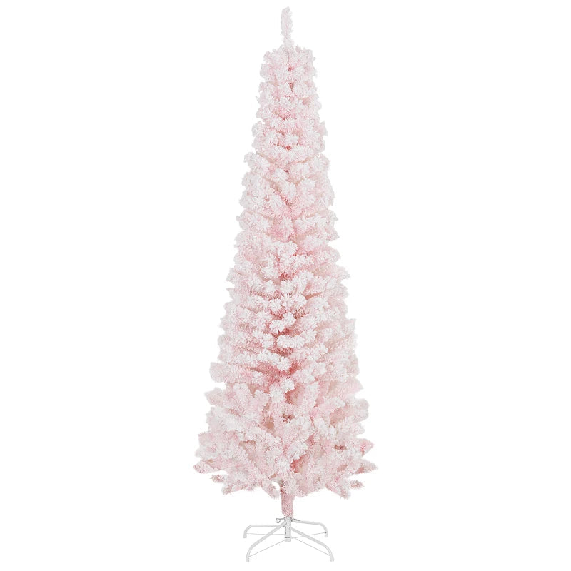 HOMCOM Flocked Pencil Christmas Tree with Realistic Branch Tips, Folding Metal Stand, Multicolor 