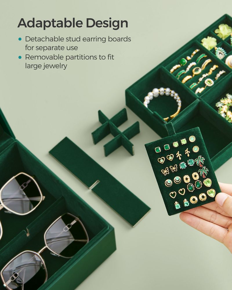 SONGMICS 2-Layer Jewelry Box with Handle and Removable Jewelry Tray 