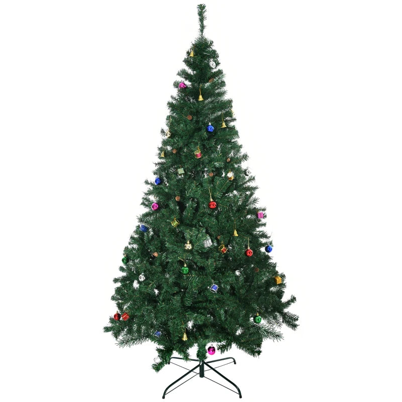 HOMCOM Green Artificial Christmas Tree with Ornaments, Holiday Xmas Decoration for Home, Office & Party 