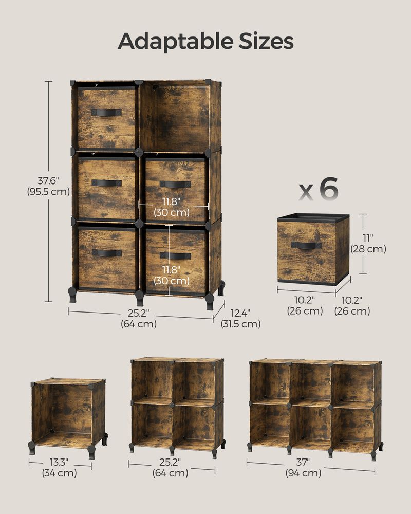 SONGMICS Cube Storage Organizer with Storage Boxes, Set of 6 