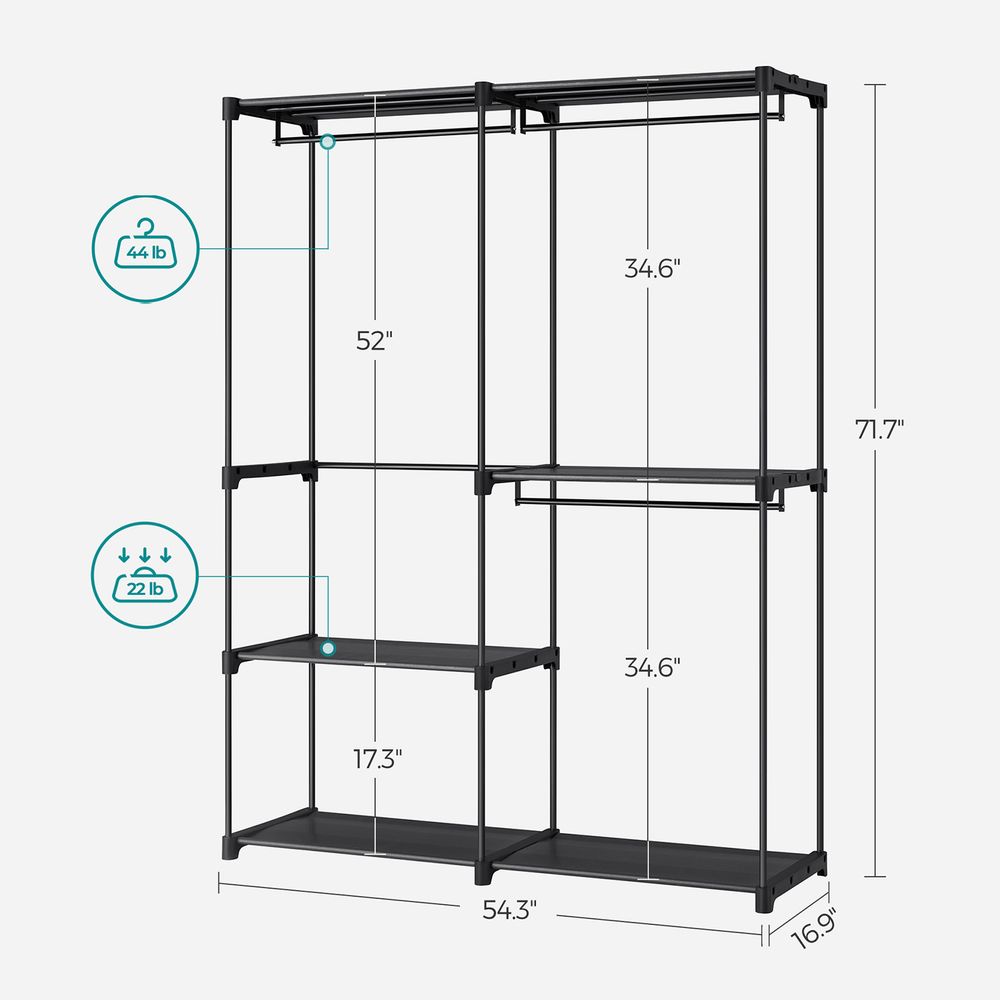 SONGMICS Freestanding Closet Organizer with Shelves, Hanging Rods 